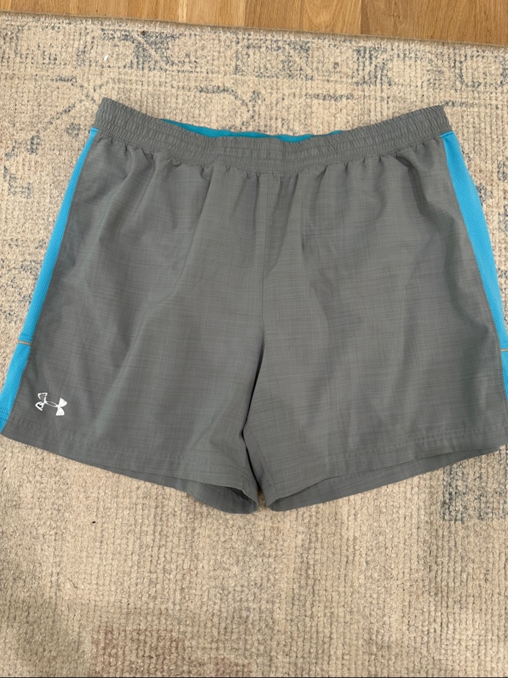 Under Armour Men's Gray Athletic Shorts with Blue Trim